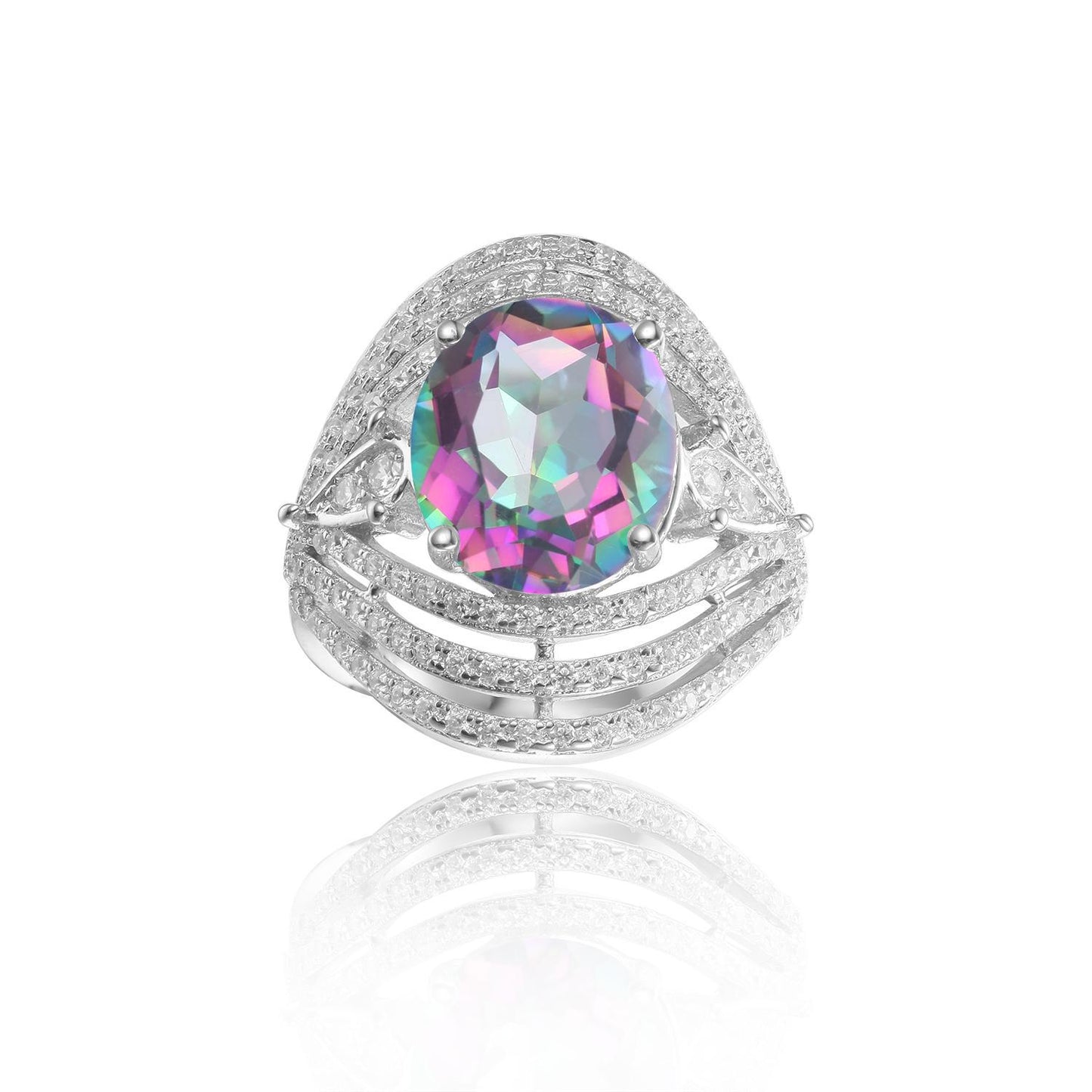 Luxurious Retro Style Colorful Crystal Ring with a Sense of Design and Fashionable Elegance s925Silver Inlaid Gemstone Ring