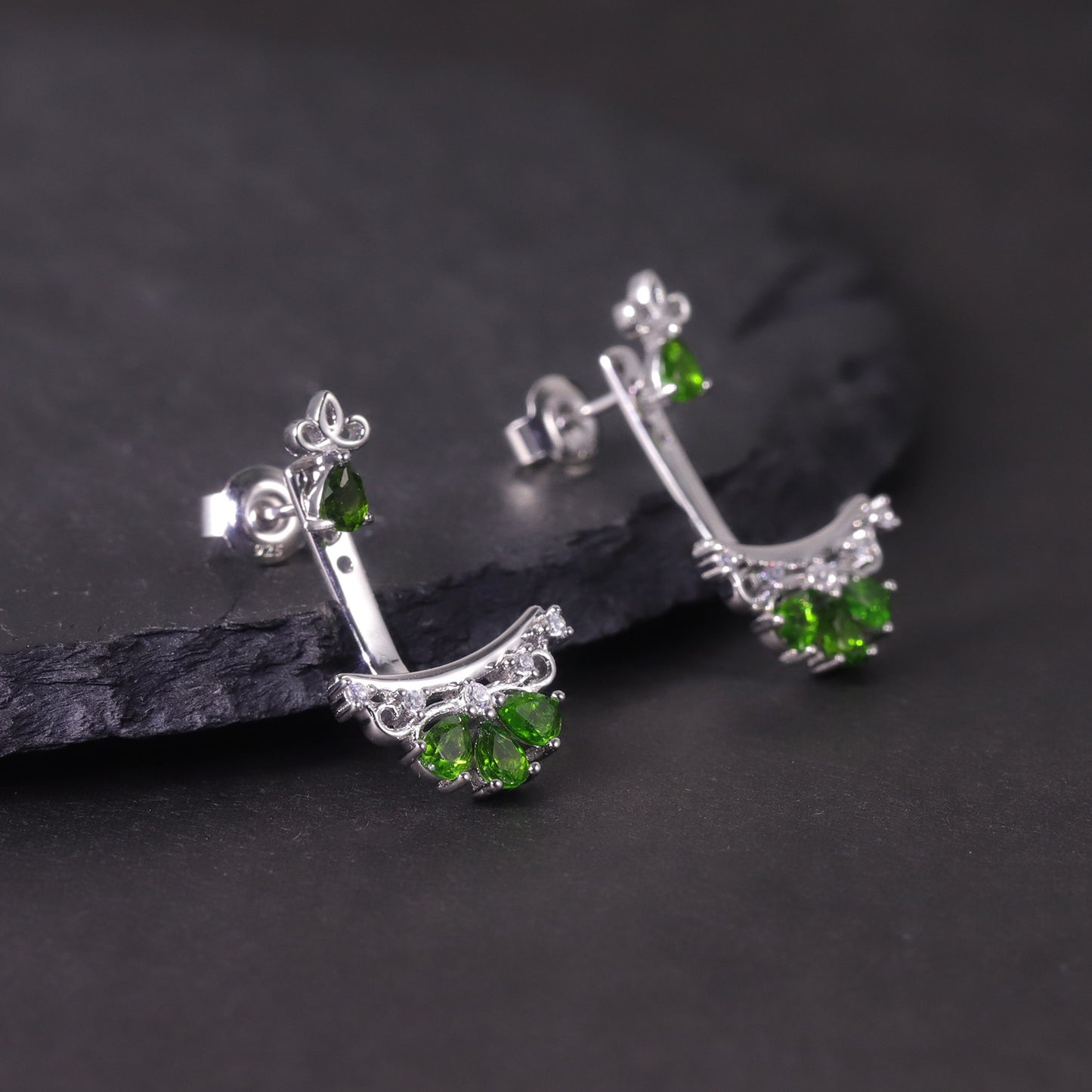 A dual-purpose gemstone earring s925Sterling Silver Inlaid Crystal Topaz Green Chalcedony Earrings Chinese Style Ear Jewelry
