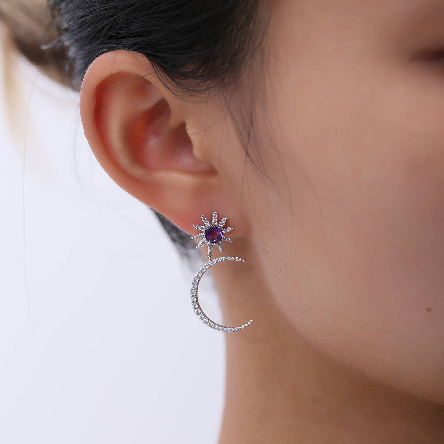 ins Natural Gemstone Hairpin Star Moon Earrings Gift for Girls925Sterling Silver Gemstone Earrings Jewelry