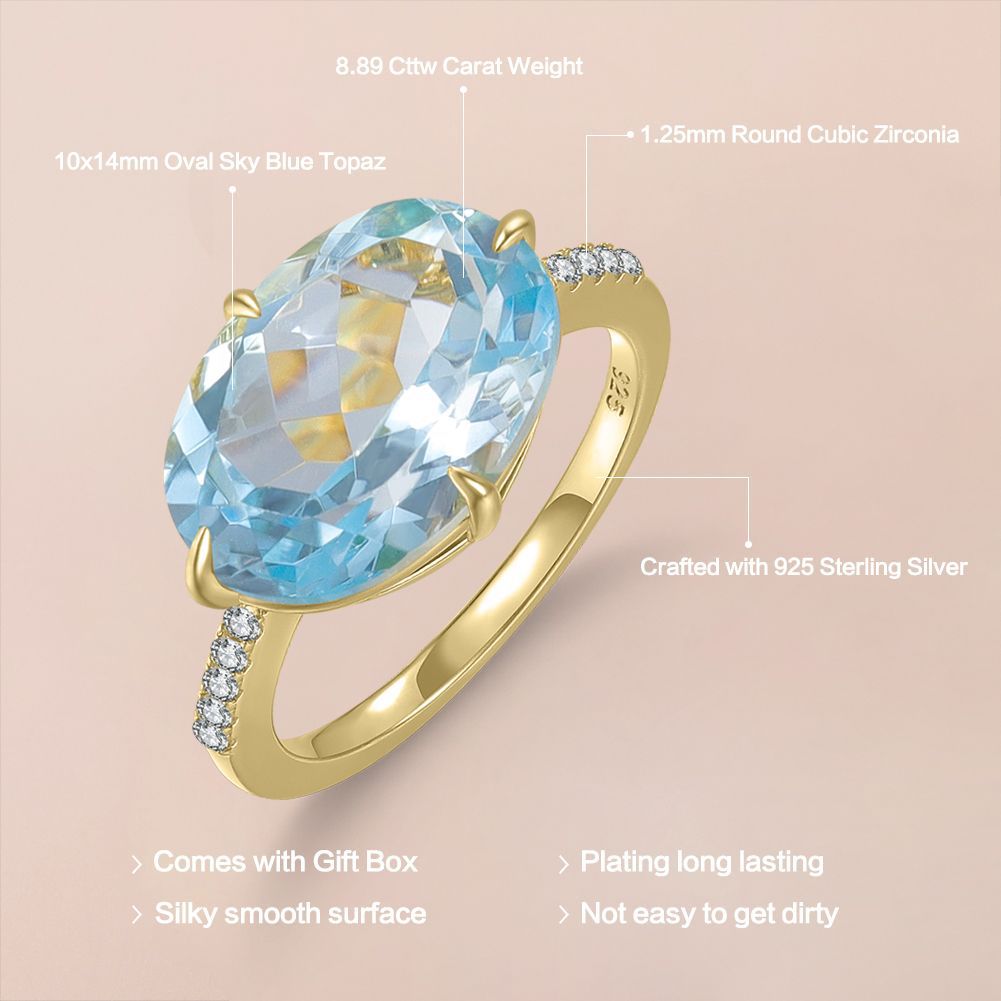 ins Rainbow Color Ring with Large Colorful Gemstones s925Sterling Silver Natural Topaz Crystal Ring
