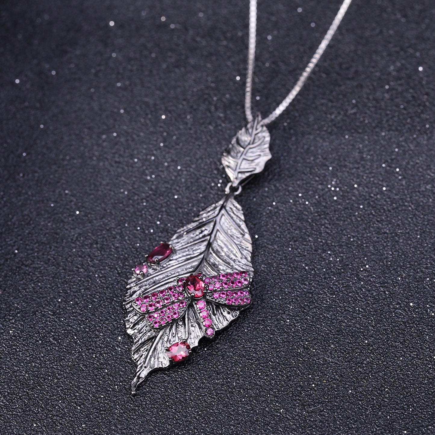 Autumn Leaf Dragonfly Designer High-End Jewelry Set 925Silver Natural Gemstone Ring Earrings Pendant