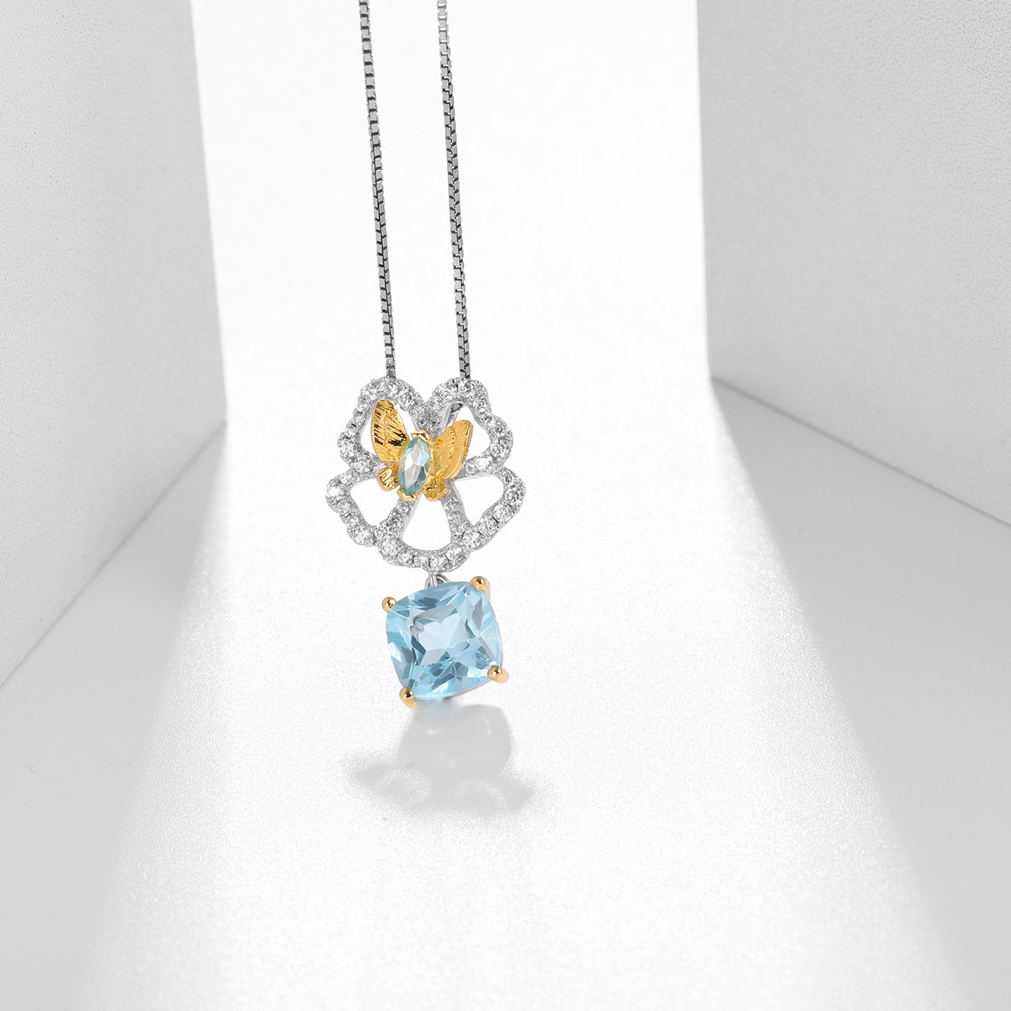Designer Natural Yellow Crystal Pendant Natural Style Butterfly Flower Design s925Sterling Silver Gemstone Necklace Pendant