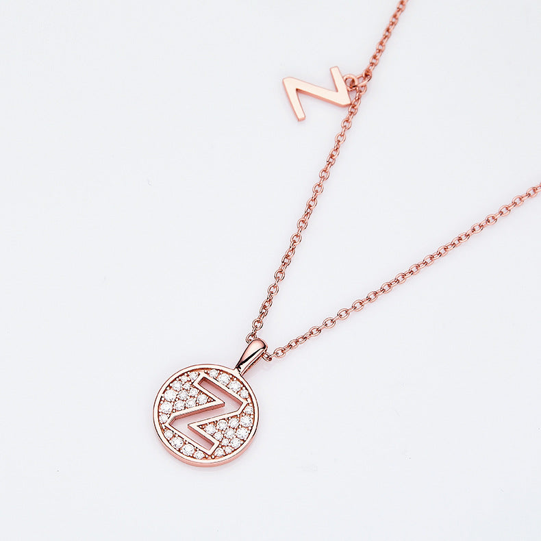 Fashion English Letters Z Necklace s925Sterling Silver Inlaid Moissanite Best Friend Gift Round Coin Pendant