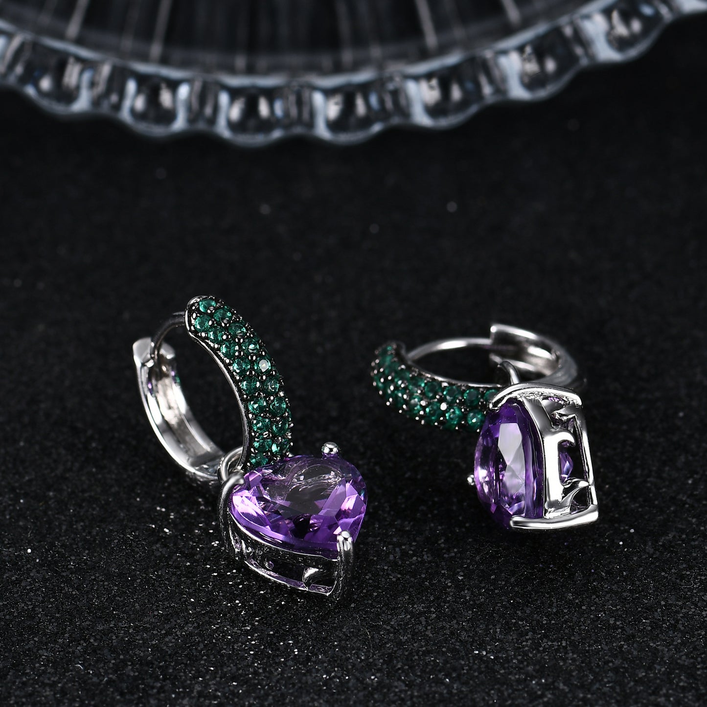 Thorn Bud Design Heart Gemstone Earrings s925Sterling Silver Inlaid Natural Gemstone Amethyst Stud Earrings