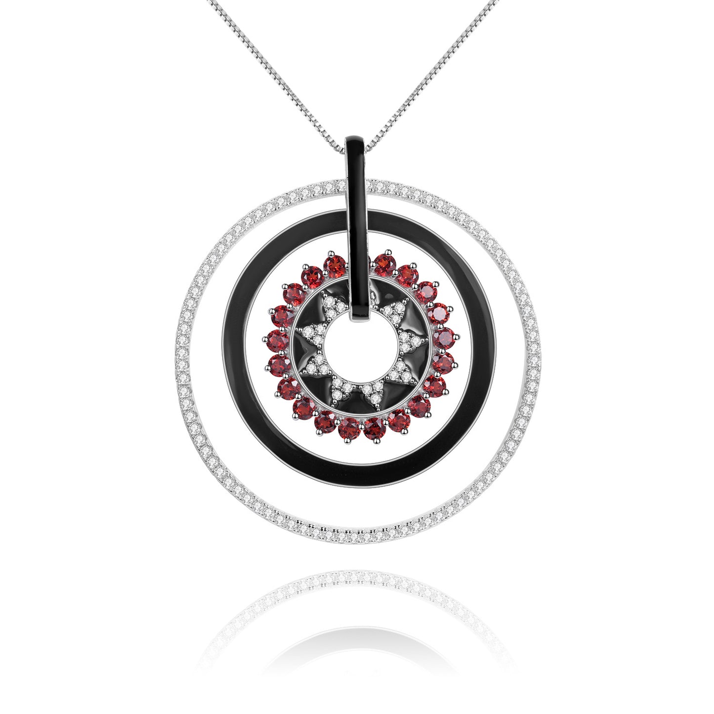 Designer Natural Garnet Enamel Pendant Unique Circular Design925Silver Color Gemstone Necklace Pendant