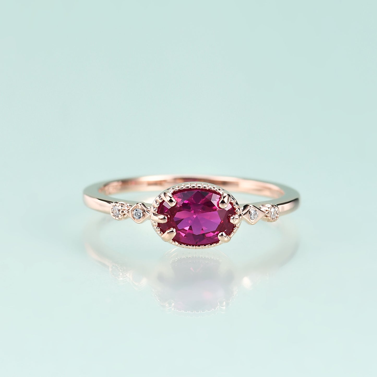 S925Sterling Silver Inlaid Cultivated Ruby Ring Fashionable Personality Colorful Gemstone Rose Gold Ring