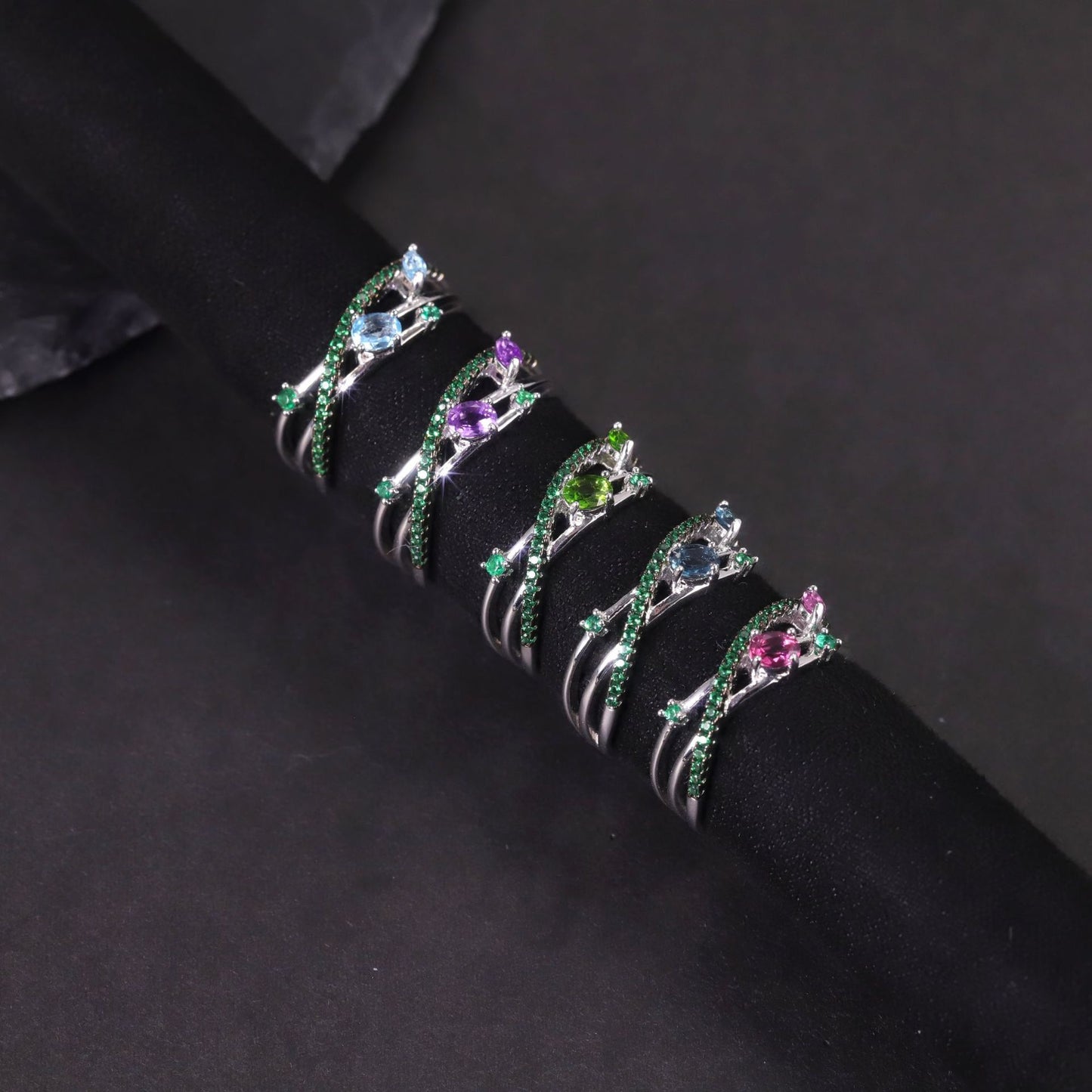 Starry Sky Natural Topaz Ring Cluster Setting s925Sterling Silver Garnet Translucent Gemstone Ring New Style