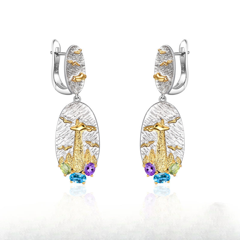 Italian Craft Jewelry Retro Style Original Designer Earrings s925Silver Natural Gemstone Earrings