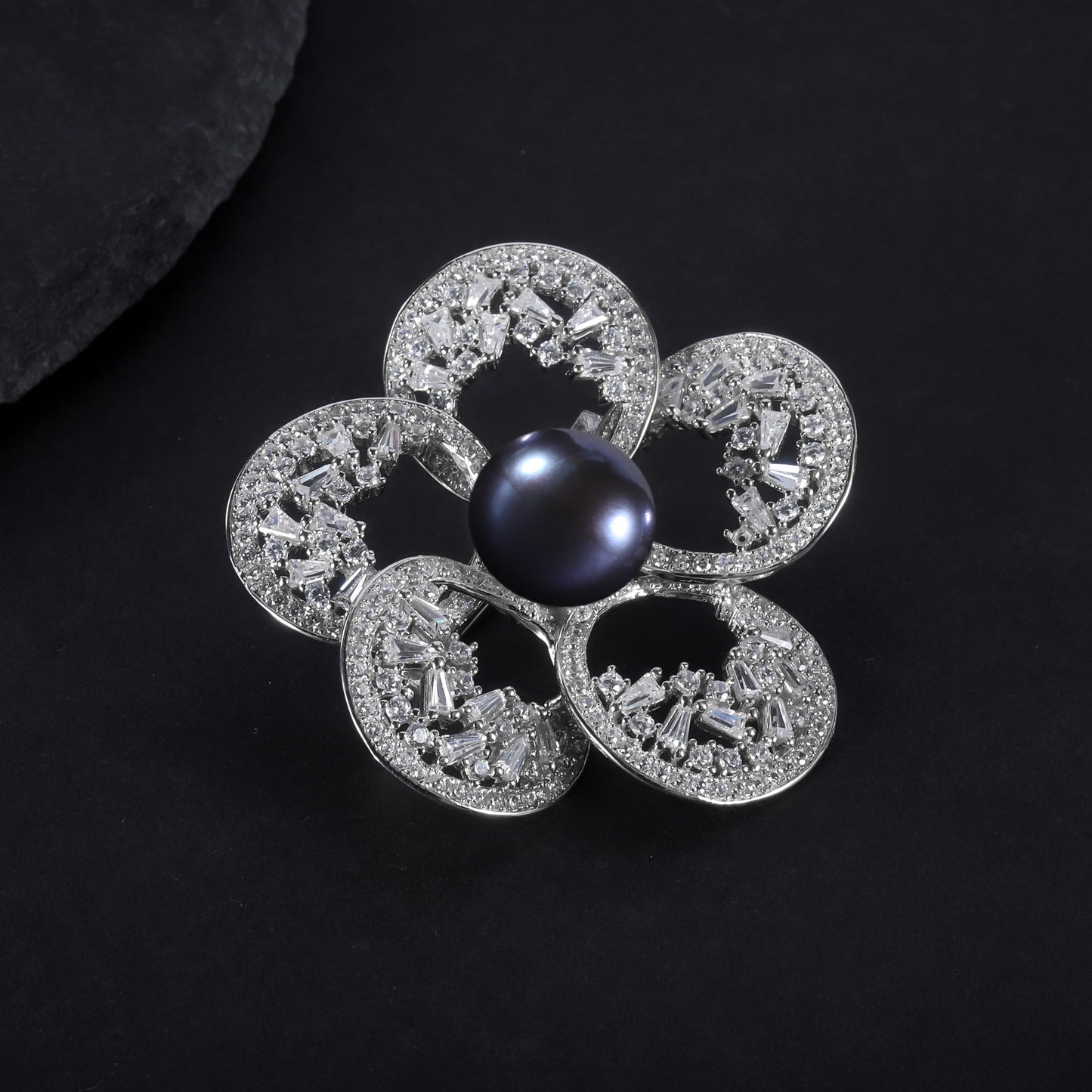 New13mm Natural Freshwater Pearl Brooch Floral Design Luxurious High-End Feel S925Sterling Silver Gemstone Brooch