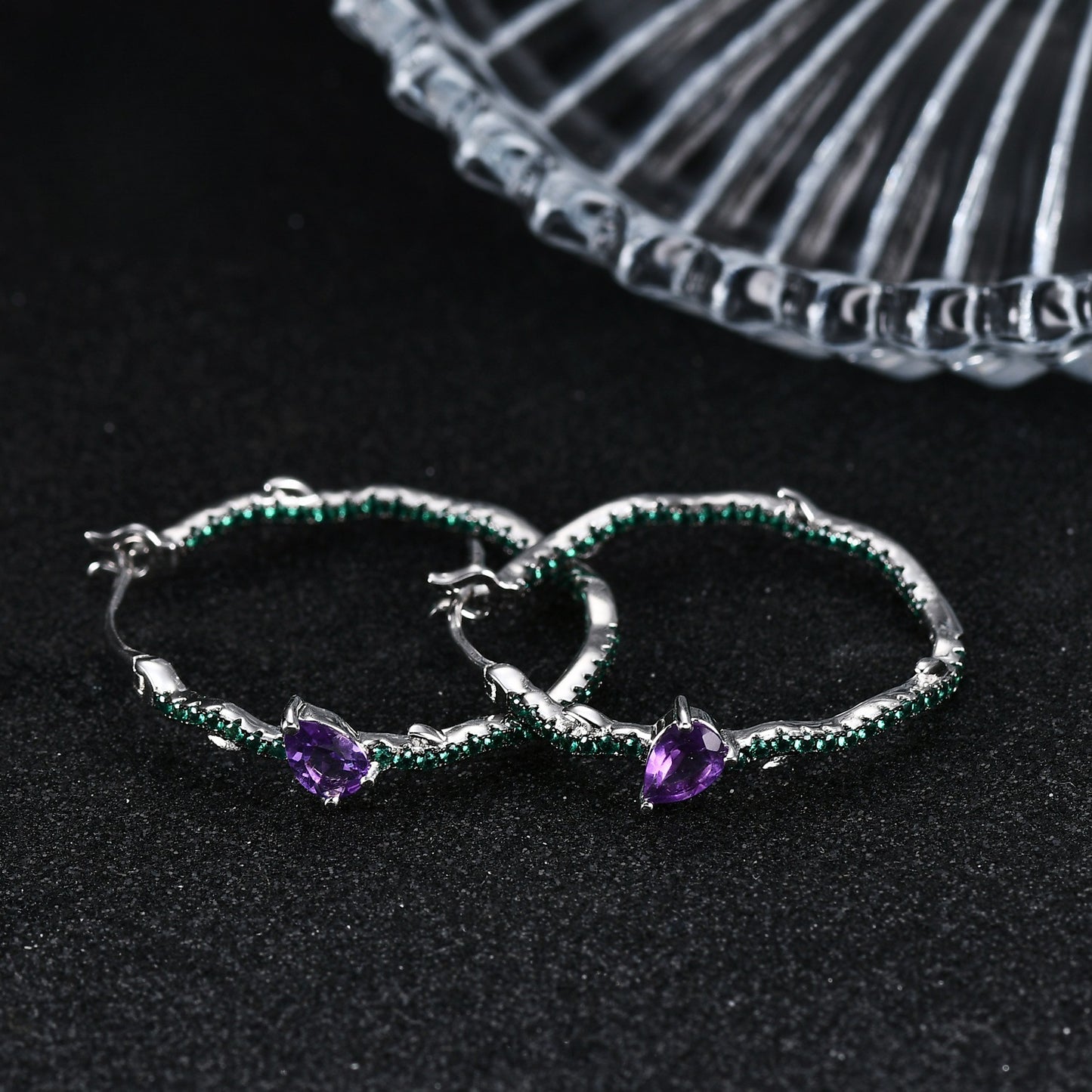 Thorn Bud Designer High-end Earrings s925Sterling Silver Inlaid Natural Gemstone Amethyst Stud Earrings Thin