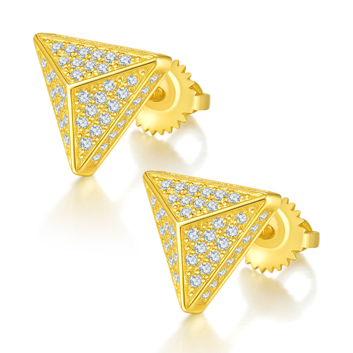 Hip-hop Full Earrings s925Sterling Silver Moissanite Gold Color Personality Three-Dimensional Triangle Earrings