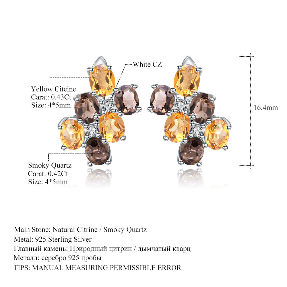 Fashion Natural Gemstone Earrings Luxurious Design s925Sterling Silver Inlaid Yellow Crystal Gemstone Earrings