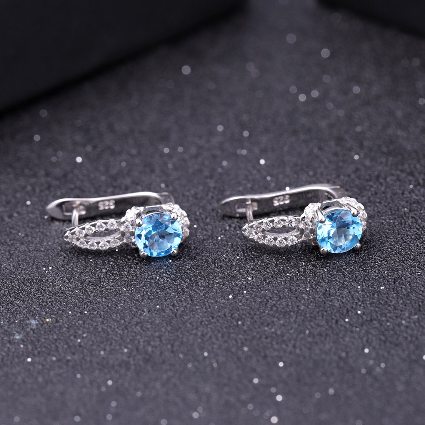 Fashion Natural Topaz Stud Earrings Earrings Light Luxury Personality s925Silver Inlaid Natural Sapphire Stud Earrings