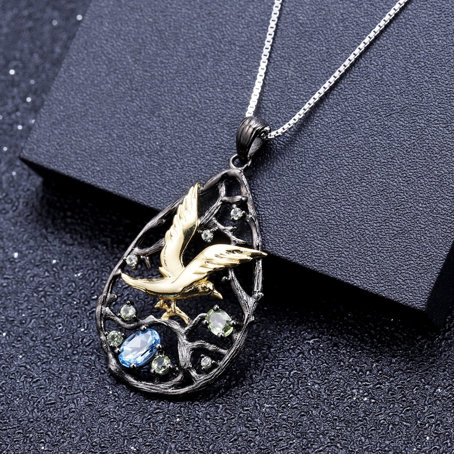 Bird's Paradise Original Design Pendant Topaz High-end Accessory s925Sterling Silver Natural Garnet Necklace