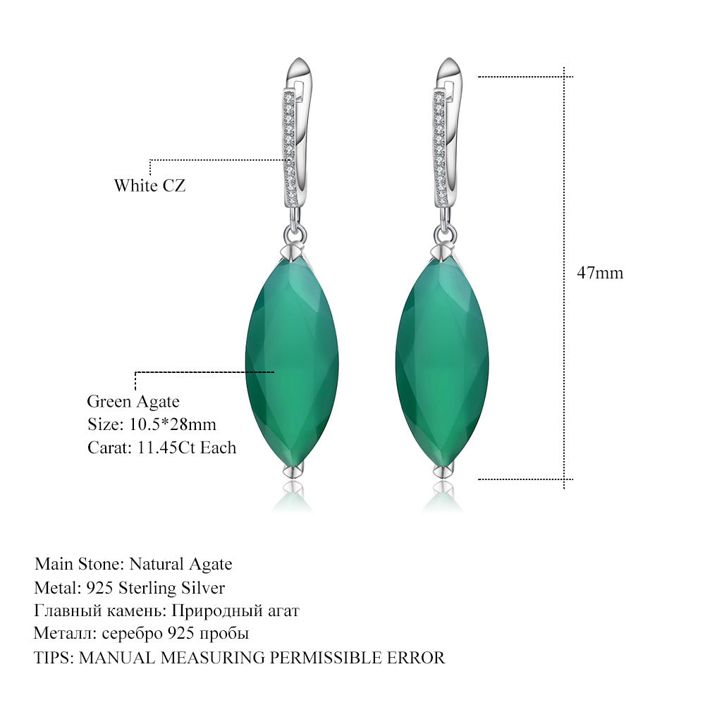 Jewelry Green Agate s925Silver Earrings Vintage Colorful Gemstone Natural Stone Crystal Earrings Jewelry