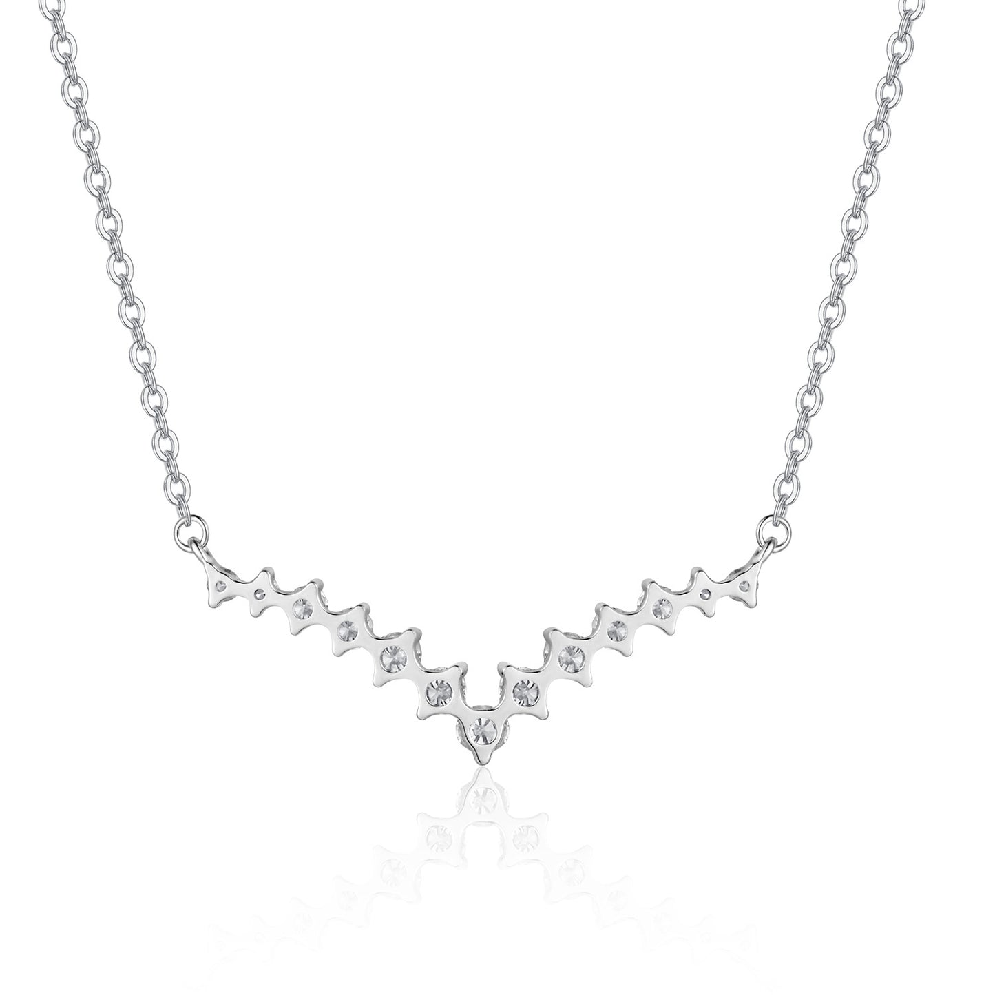 Temperament entry lux18k Gold Inlaid Cultivated Diamond Necklace with Genuine Diamond V Shape Au750k Gold and Platinum Clavicle Chain