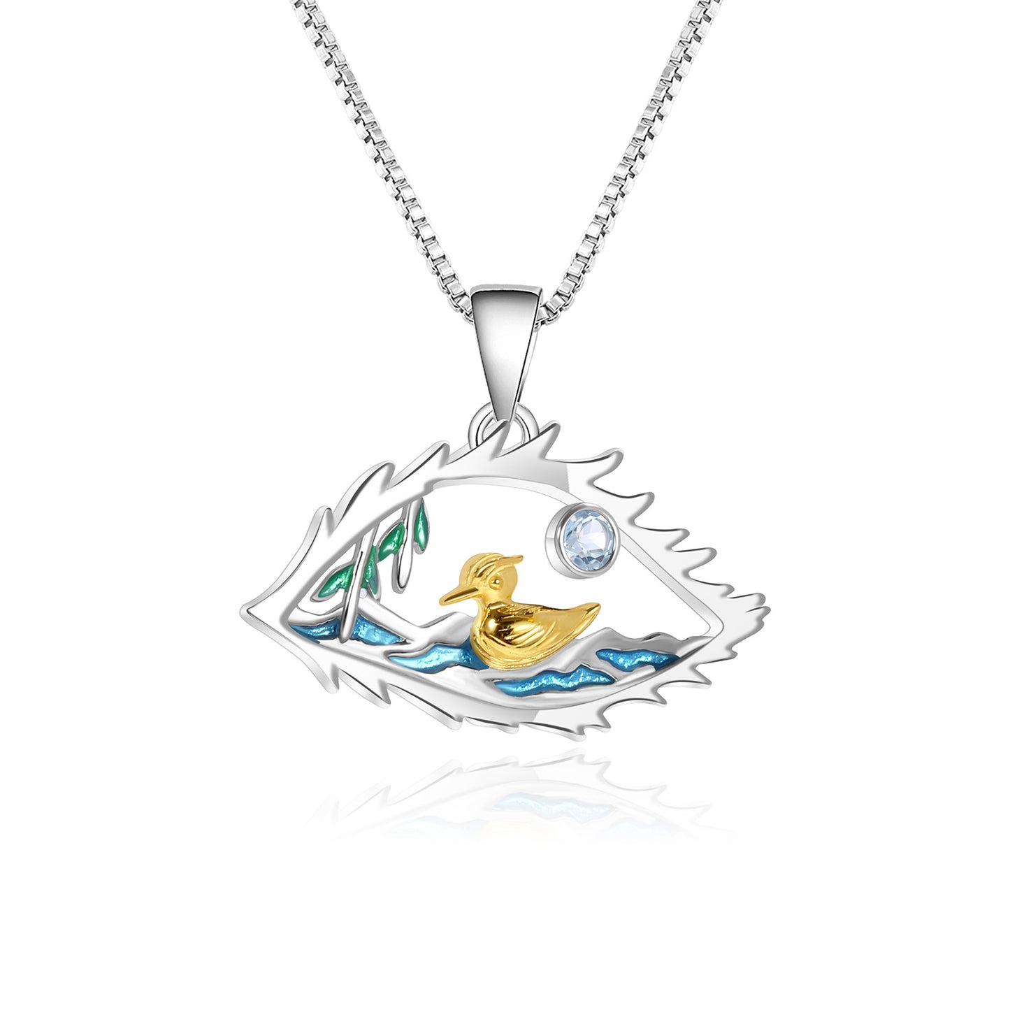 Designer High-End Gemstone Pendant The Lake in the Eyes s925Silver Enamel Natural Topaz Necklace Pendant