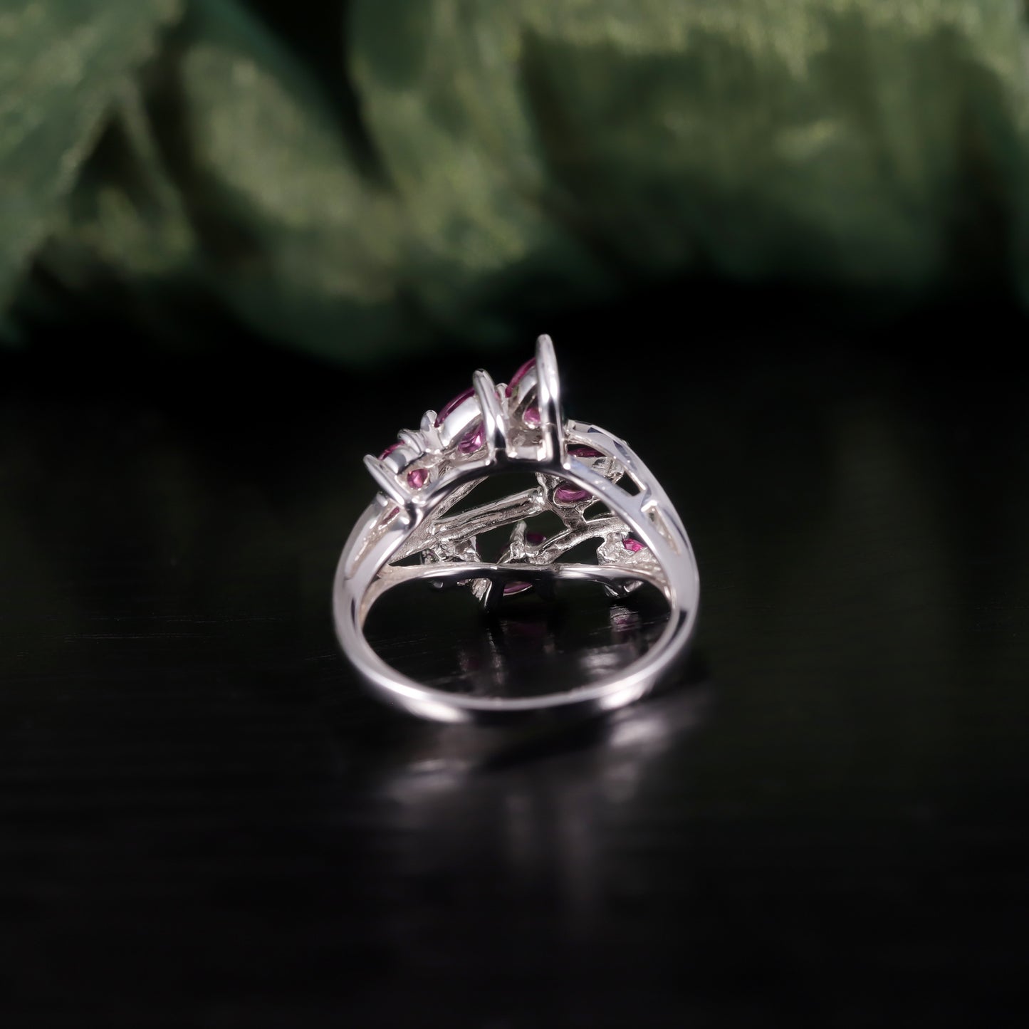 Natural Wind s925Sterling Silver Gemstone Ring Natural Rose Garnet Ring Leaf Ring for Women