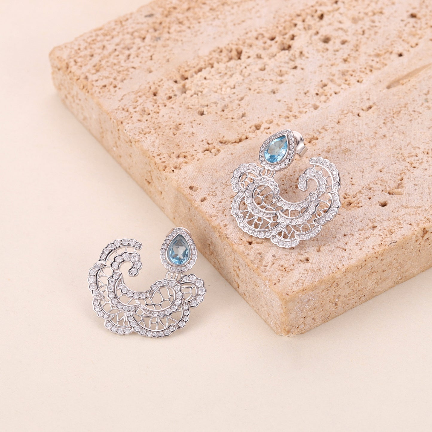 Natural Cloud Topaz Earrings s925Sterling Silver Amethyst Diopside Cloud Pattern National Style Gemstone Earrings
