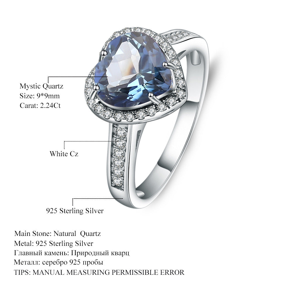 Luxurious Design Heart Gemstone Inlaid Ring with High-end Sense and Elegant Temperament925Silver Color Gemstone Crystal Ring
