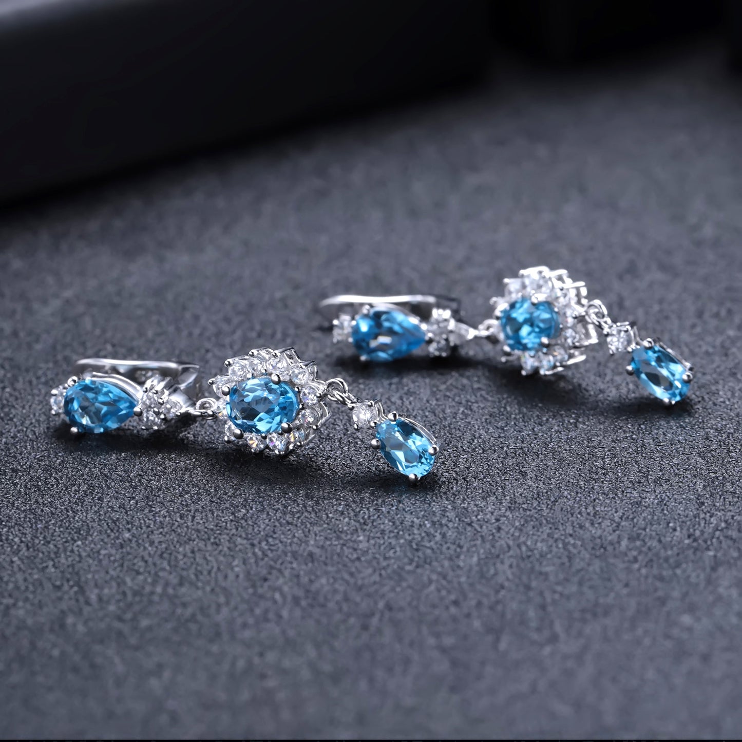 Luxurious Design Natural Gemstone Topaz Earrings Advanced Sense925Silver Inlaid Natural Gemstone Earrings