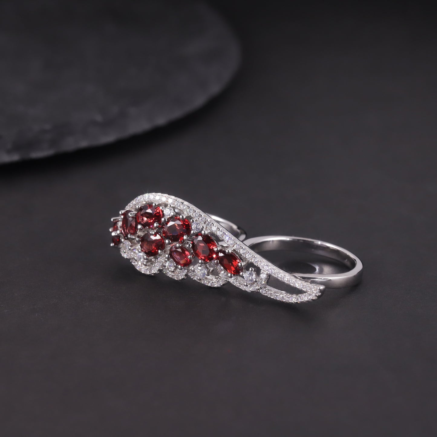 Angel Wings Gemstone Ring s925Sterling Silver Inlaid Natural Topaz Green Chalcedony Garnet Ring for Women