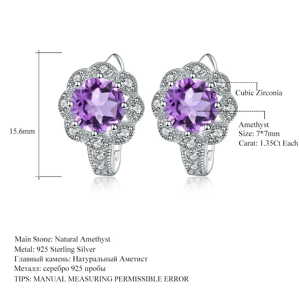 Natural Amethyst Earrings Jewelry Fashionable, Luxurious, and Simple s925Silver Inlaid Natural Gemstone Earrings Earrings