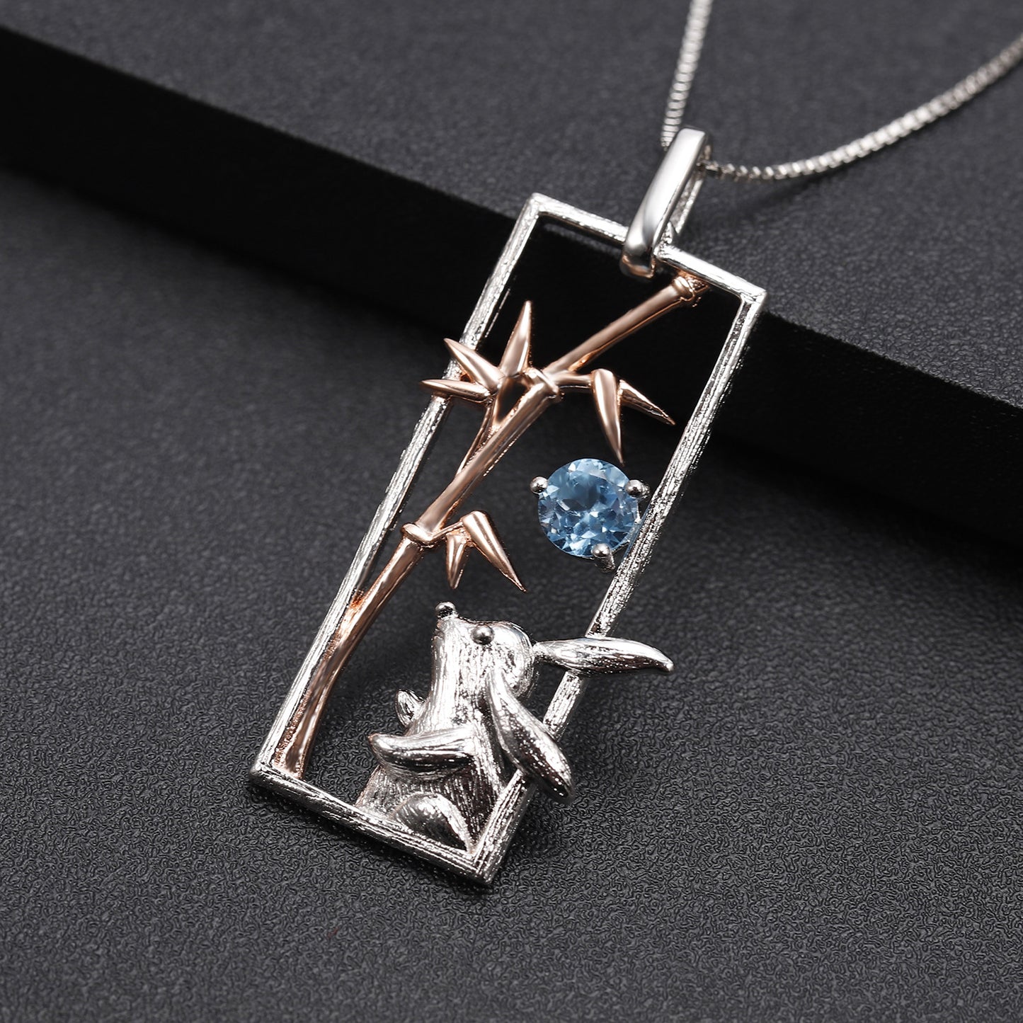 Designer High-End Jade Rabbit Pendant Natural Style Design925Silver Natural Topaz Necklace Pendant