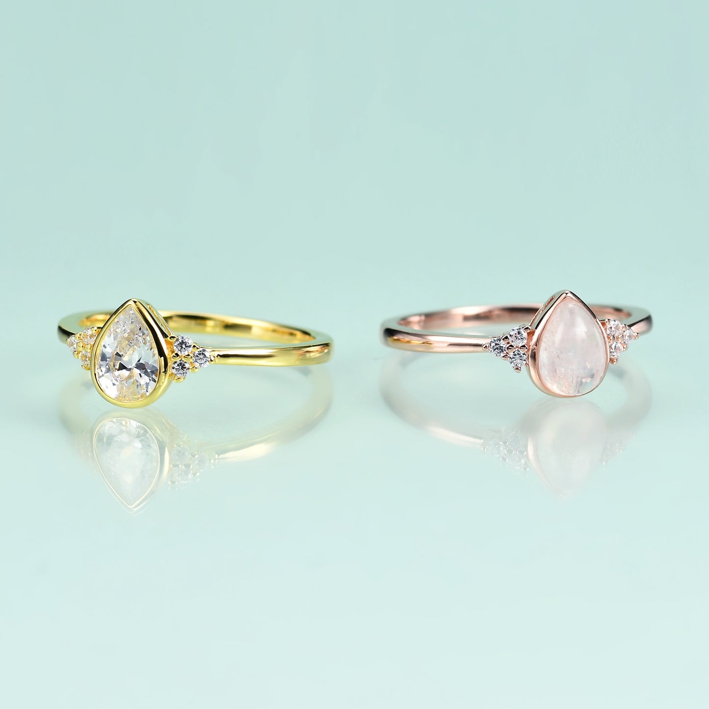 S925Sterling Silver Inlaid Natural Moonstone Ring Fashionable Light Luxury High-end Rose Gold Gemstone Ring