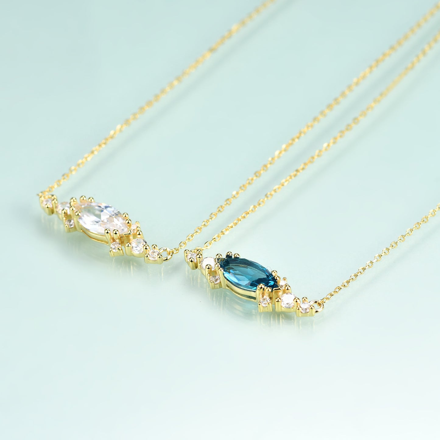 Jewelry S925Sterling Silver Inlaid5A Zircon Fashion Light Luxury Elegant Gold Clavicle Chain Gemstone Necklace Pendant