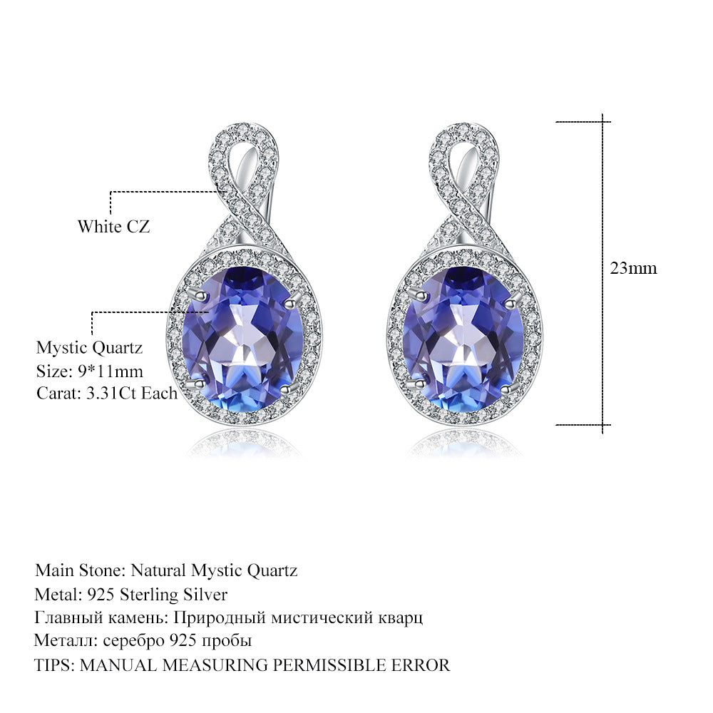 Fashion Natural Stone Ear Studs Earrings Vintage Personality s925Silver Earrings Sky Blue Topaz Gemstone Drop Earrings