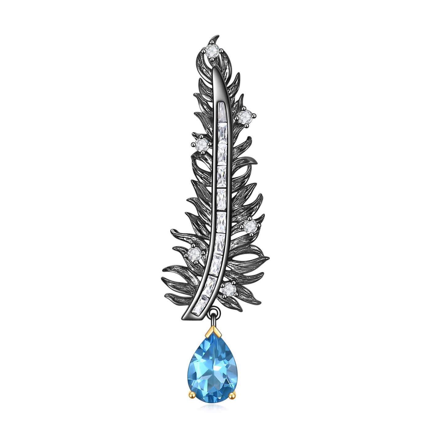 Feather Design Natural Gemstone Brooch s925Silver Inlaid Garnet Brooch Pendant Dual-use Style