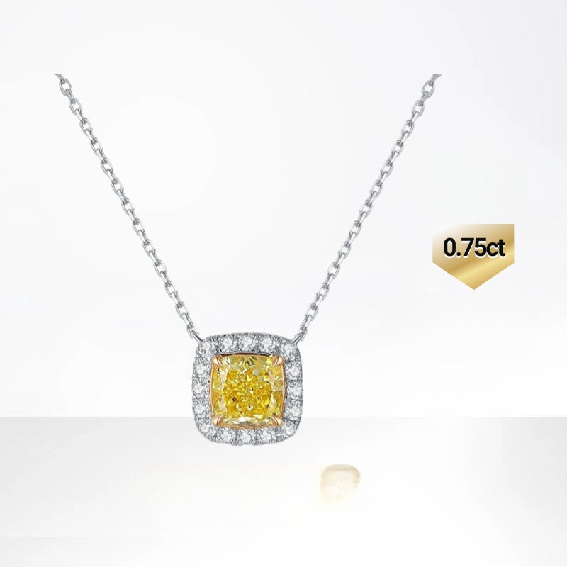 Classic and Simple14k Gold Necklace with Cultivated Diamonds0.75Carat Clavicle Chain Square Yellow Diamond k Gold necklace