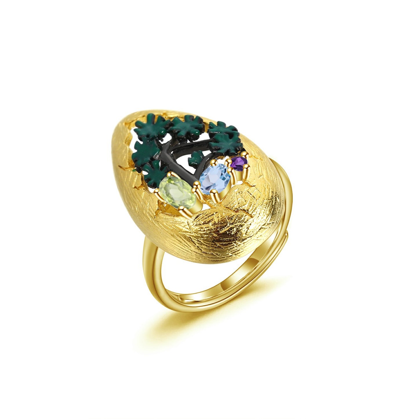 Designer Style High-End Personality Adjustable Ring Natural Style Design s925Silver Natural Yellow Crystal Ring