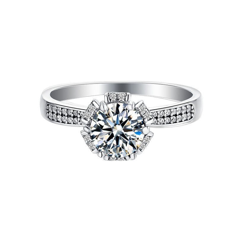 New Straight Arm Wishing Pool Moissanite Ring for Women, Light Luxury with Diamonds S925Sterling Silver1Carat Moissanite Ring