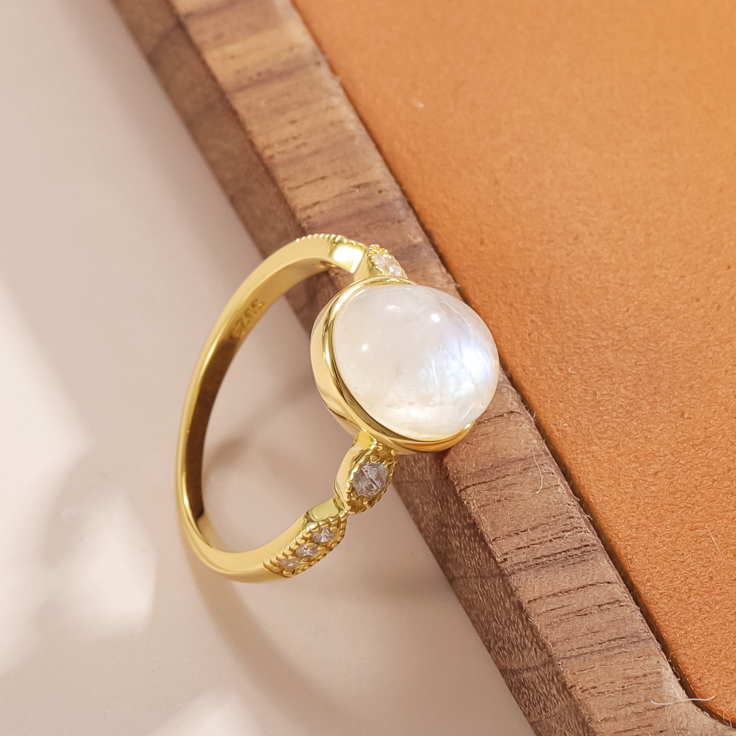 Korean Style3.2Unique Design Gemstone Ring for Women s925Sterling Silver Inlaid Natural Moonstone Ring Gold