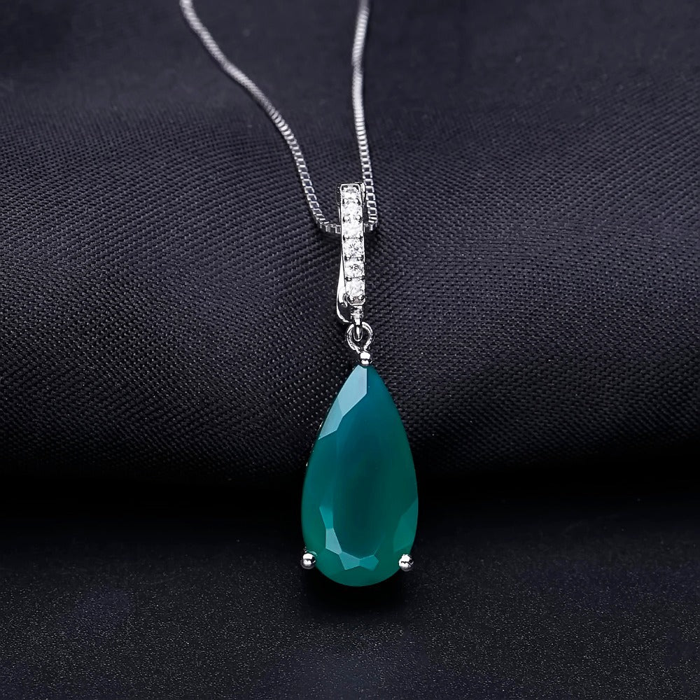 Fashionable Light Luxury Natural Green Agate Necklace Pendant Personality Large Carat925Silver Inlaid Crystal Colorful Gemstone Pendant