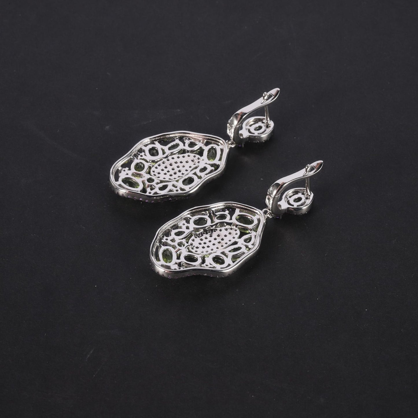 Vintage Jewelry Set s925Sterling Silver Inlaid Green Gemstone Earrings Ring Brooch Natural Peridot Ring
