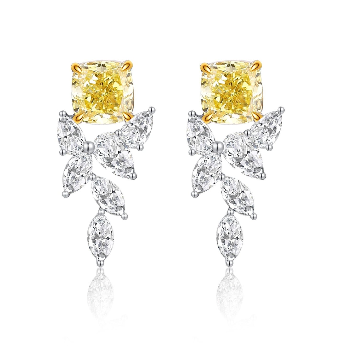 High-end Two-tone Cultivated Diamond Stud Earrings14k Gold Inlaid Real Diamond Earrings Lab-Grown Yellow Diamond Earrings