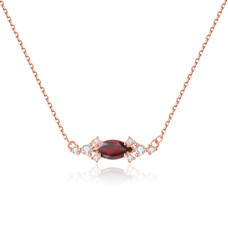 Necklace s925Sterling Silver Inlaid Garnet Marquise Lab Color-Changing Sapphire Necklace Personality