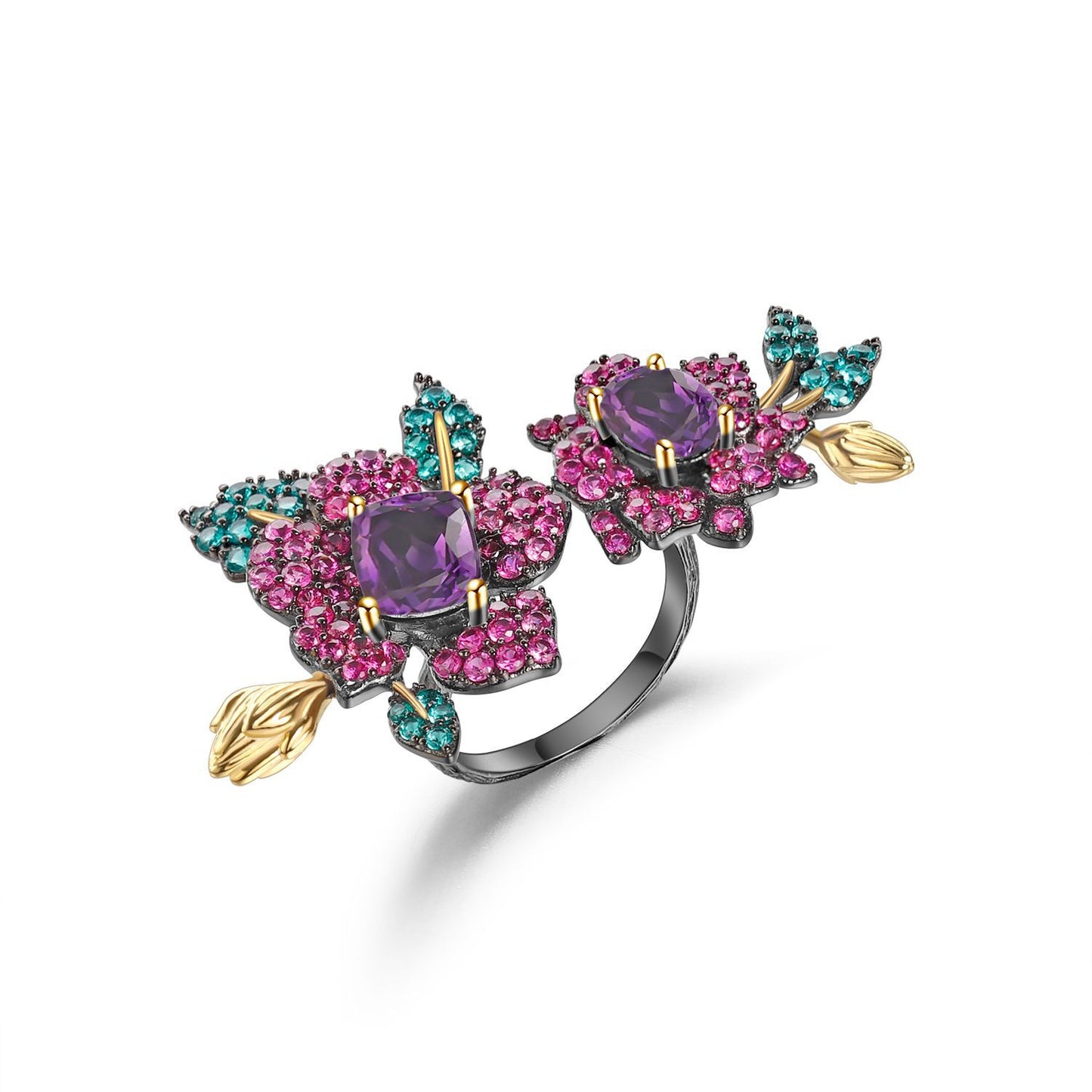 Designer Gemstone Ring Adjustable Natural Style Floral High-End Feel s925Silver Natural Yellow Crystal Ring