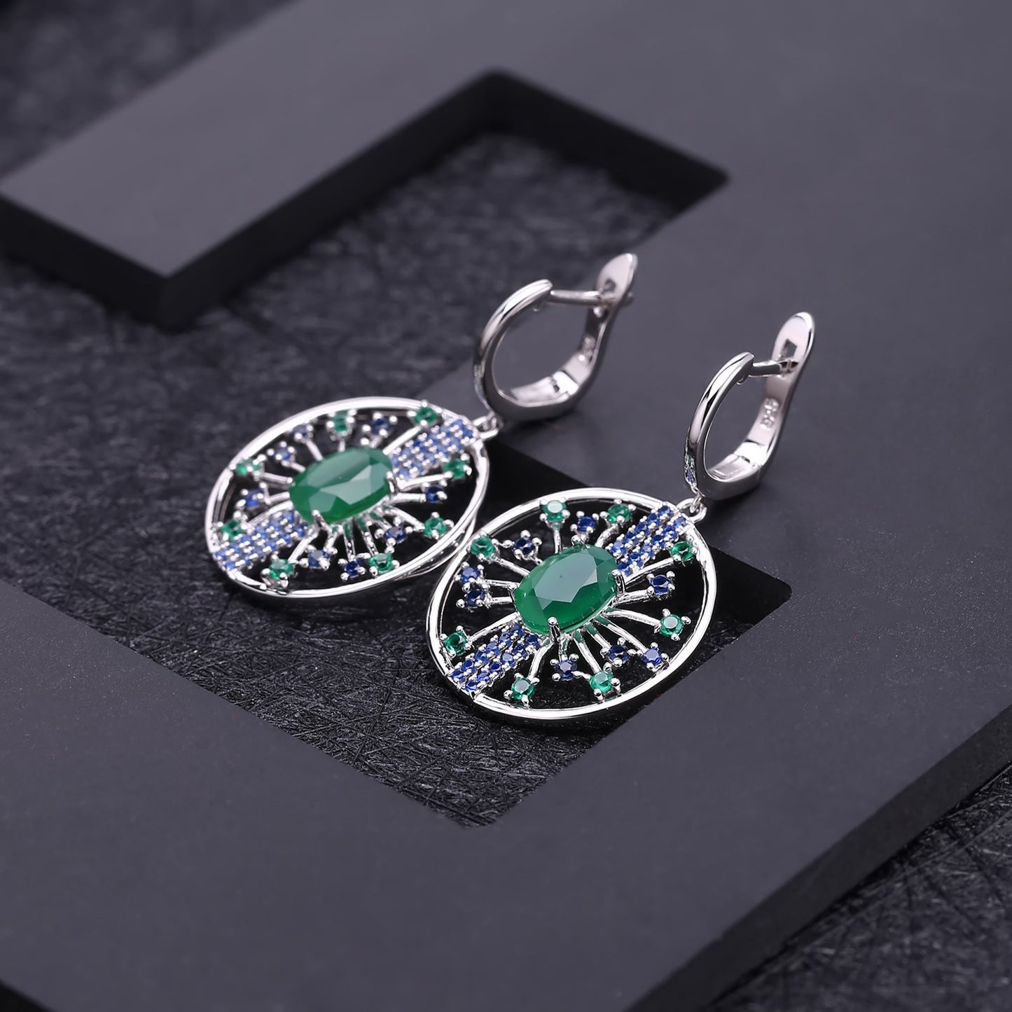 Designer Natural Gemstone Earrings Luxurious and Sophisticated Accessories925Silver Natural Green Agate Stud Earrings