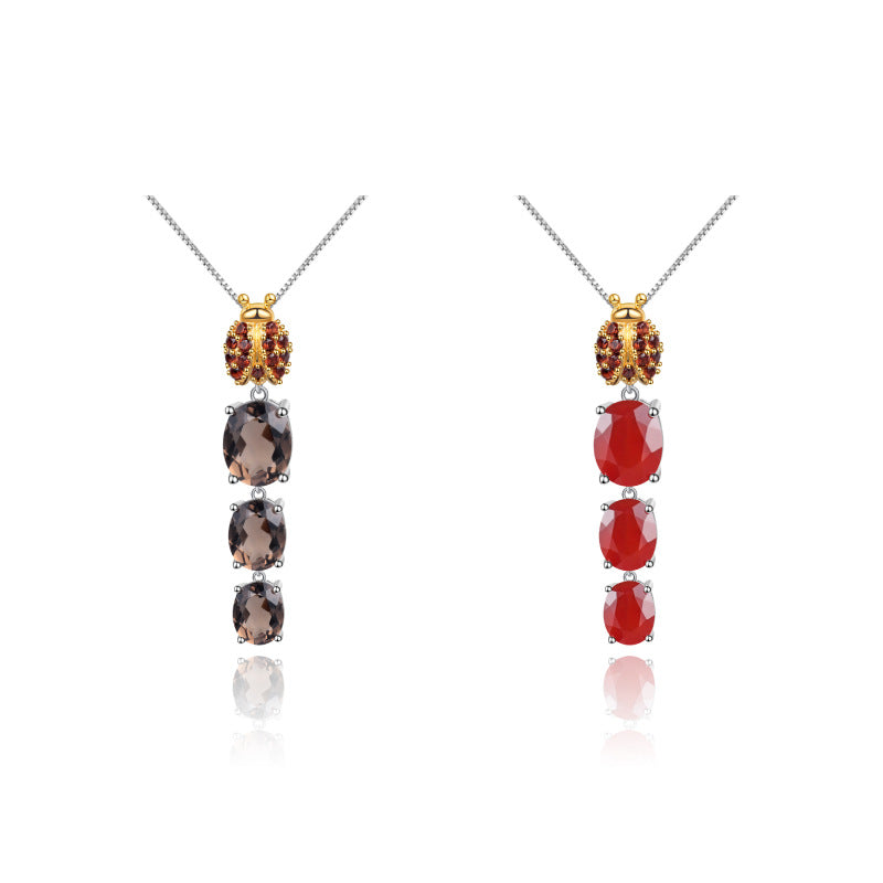 Designer Natural Red Agate Pendant Insect Element Personality Design925Silver Color Gemstone Necklace Pendant