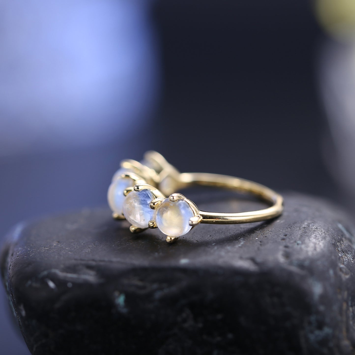 Niche Design Natural Cream Blue Moonstone Ring Export s925Sterling Silver Inlaid Gemstone Ring Gold