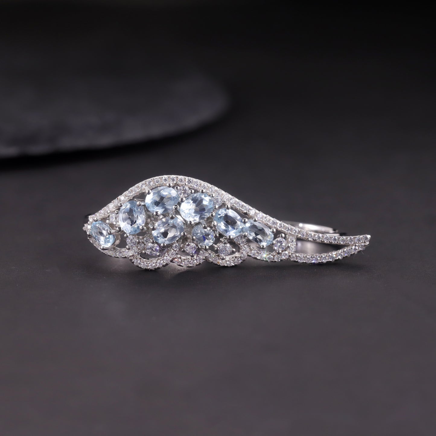 Angel Wings Gemstone Ring s925Sterling Silver Inlaid Natural Topaz Green Chalcedony Garnet Ring for Women