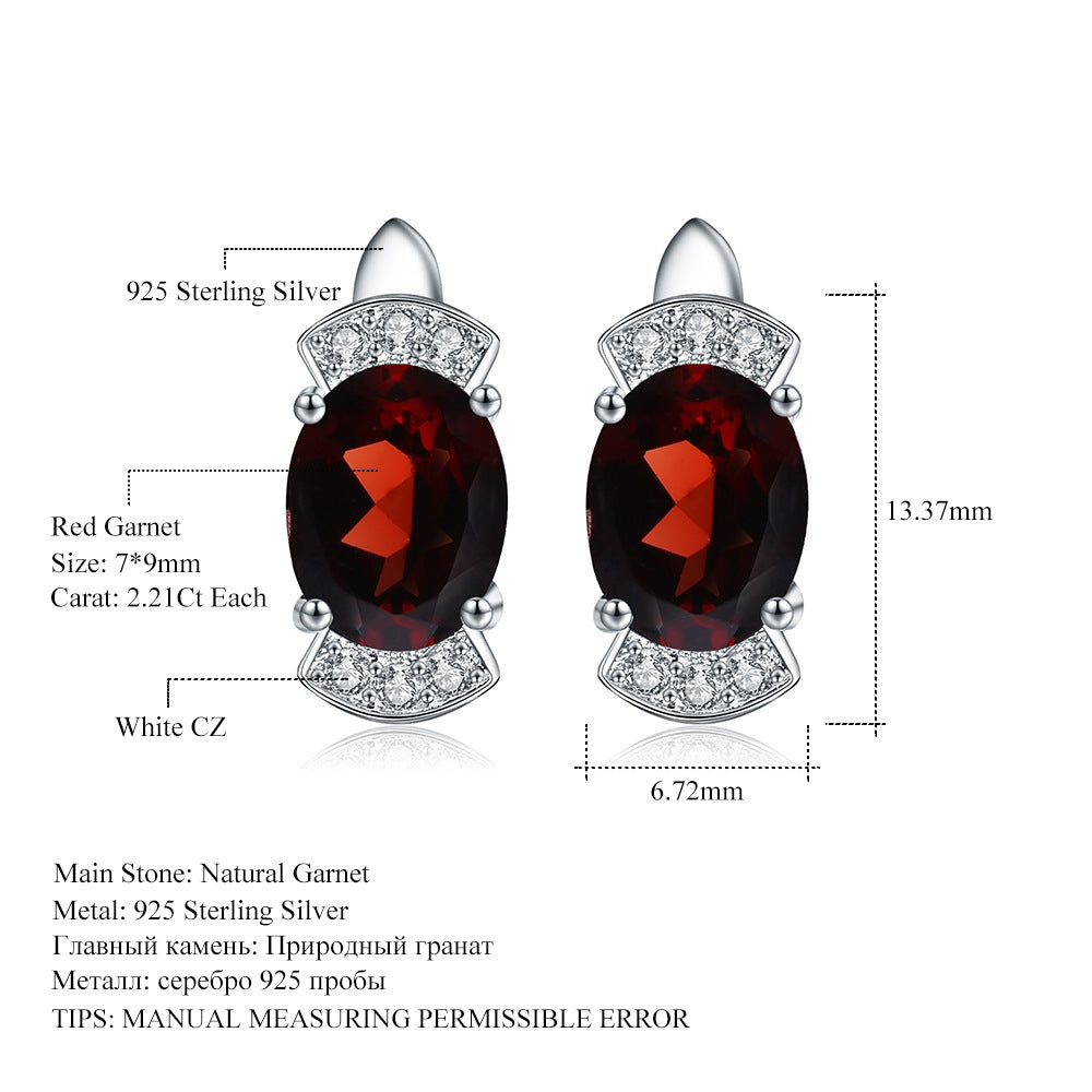 Luxury Candy Natural Garnet Earrings Fashionable Personality s925Silver Inlaid Natural Sapphire Stud Earrings