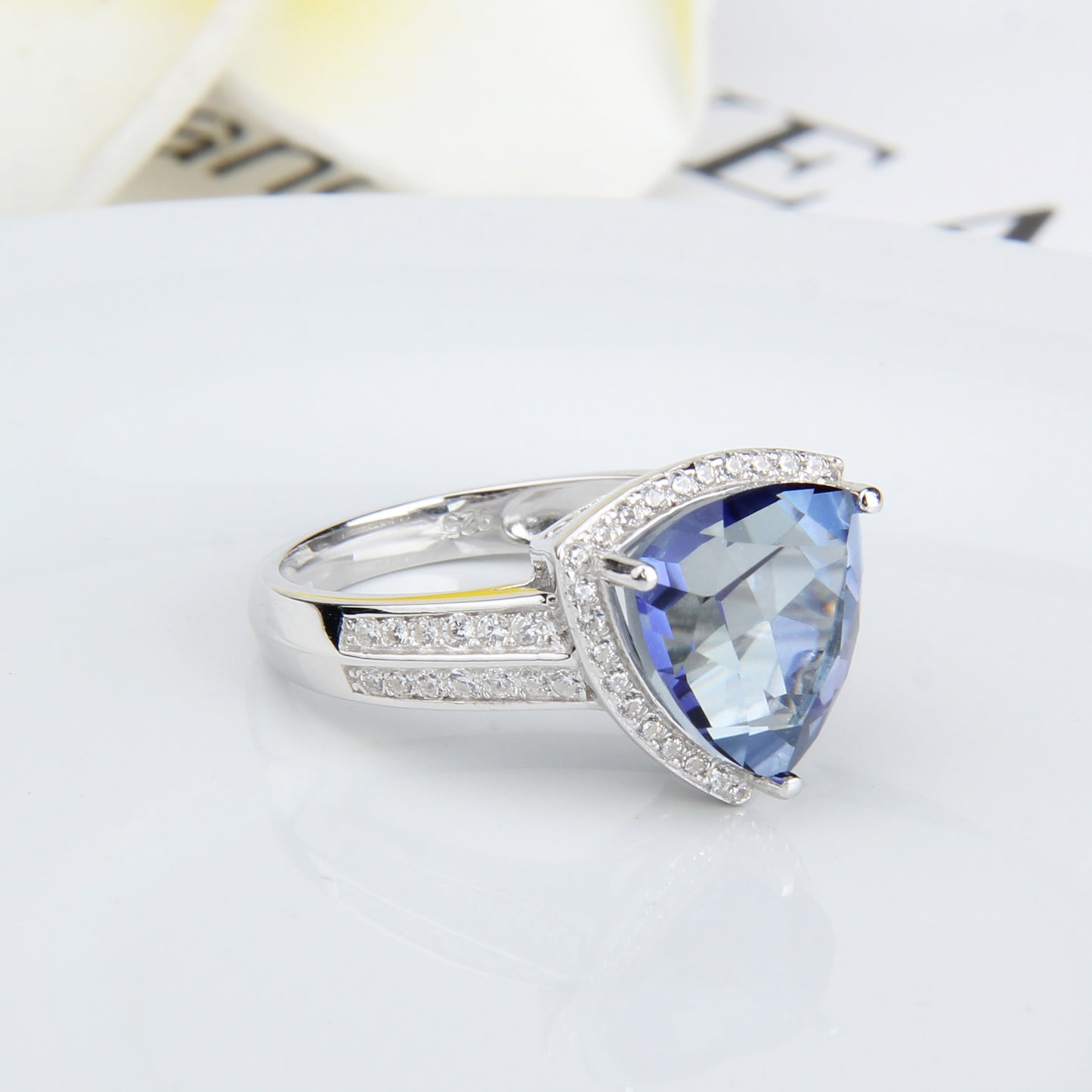 Luxurious Violet Blue Crystal Ring11*11mm Large Size Gemstones s925Silver Inlaid Colorful Gemstone Ring