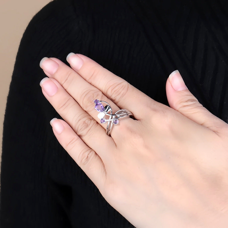 Natural Amethyst s925Sterling Silver Ring Luxury Design Light Luxury Jewelry Accessories Natural Gemstone Ring