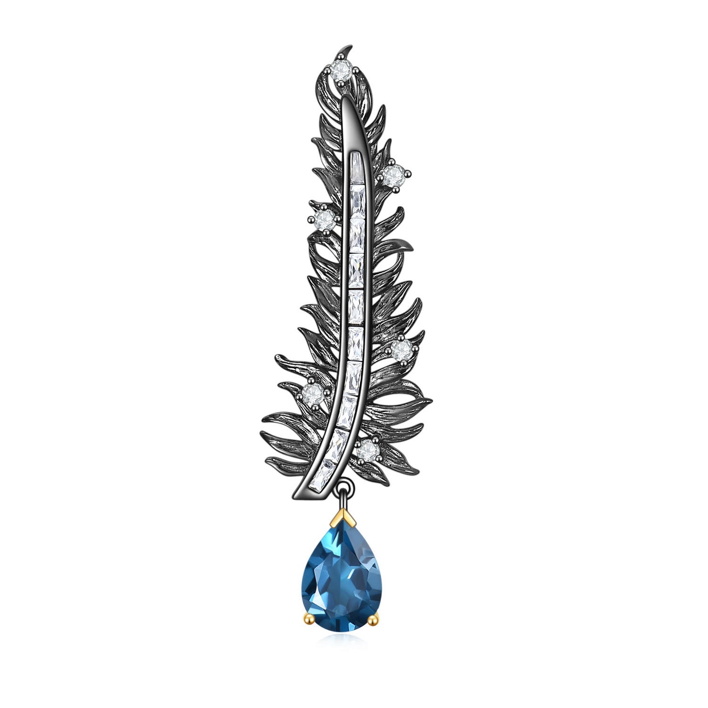 Feather Design Natural Gemstone Brooch s925Silver Inlaid Garnet Brooch Pendant Dual-use Style
