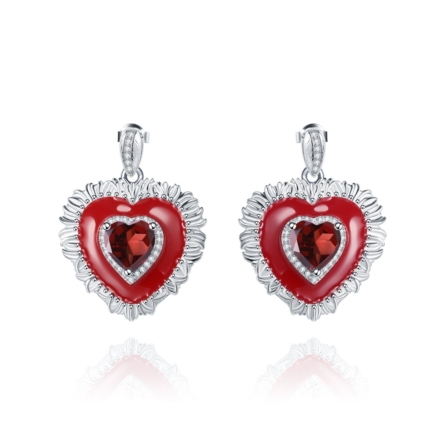 Designer Natural Garnet Earrings Heart-shaped Personalized Design s925Silver Color Gemstone Earrings